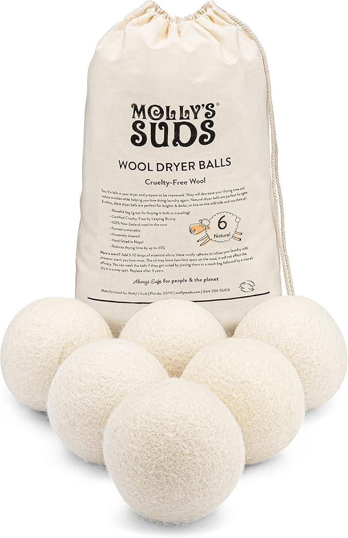 mollys suds wool dryer balls 6pack natural